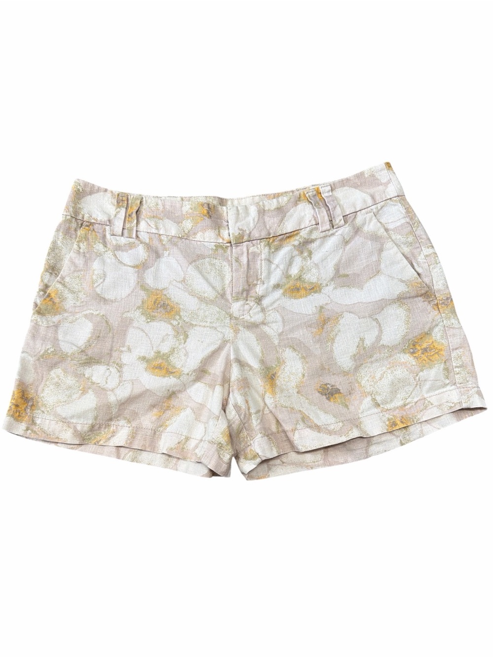 LOFT Floral Print linen Shorts in Pale Pink & Yellow Size 2